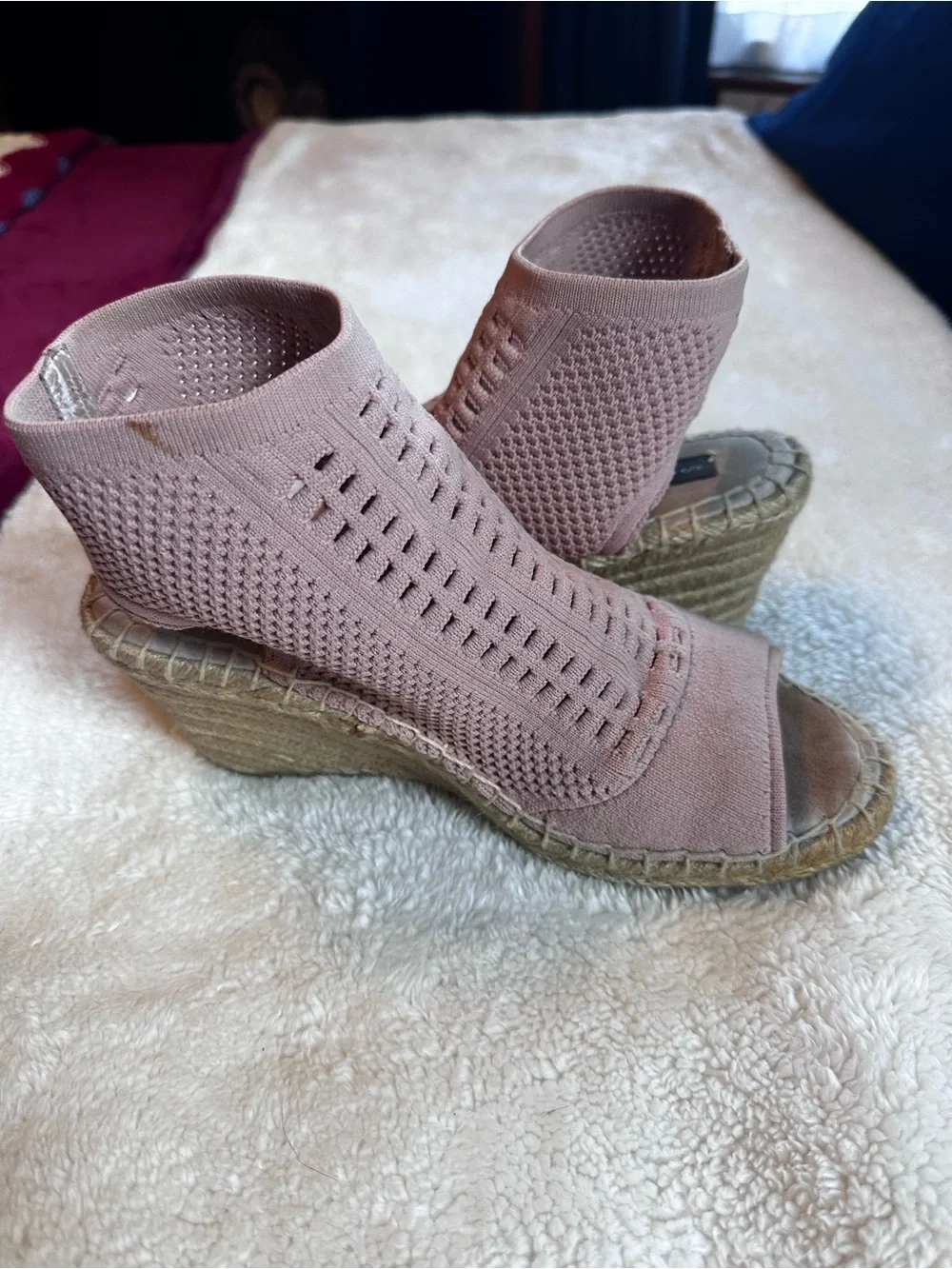 Steve Madden Dusty Pink Knit Espadrille Wedge Sandals